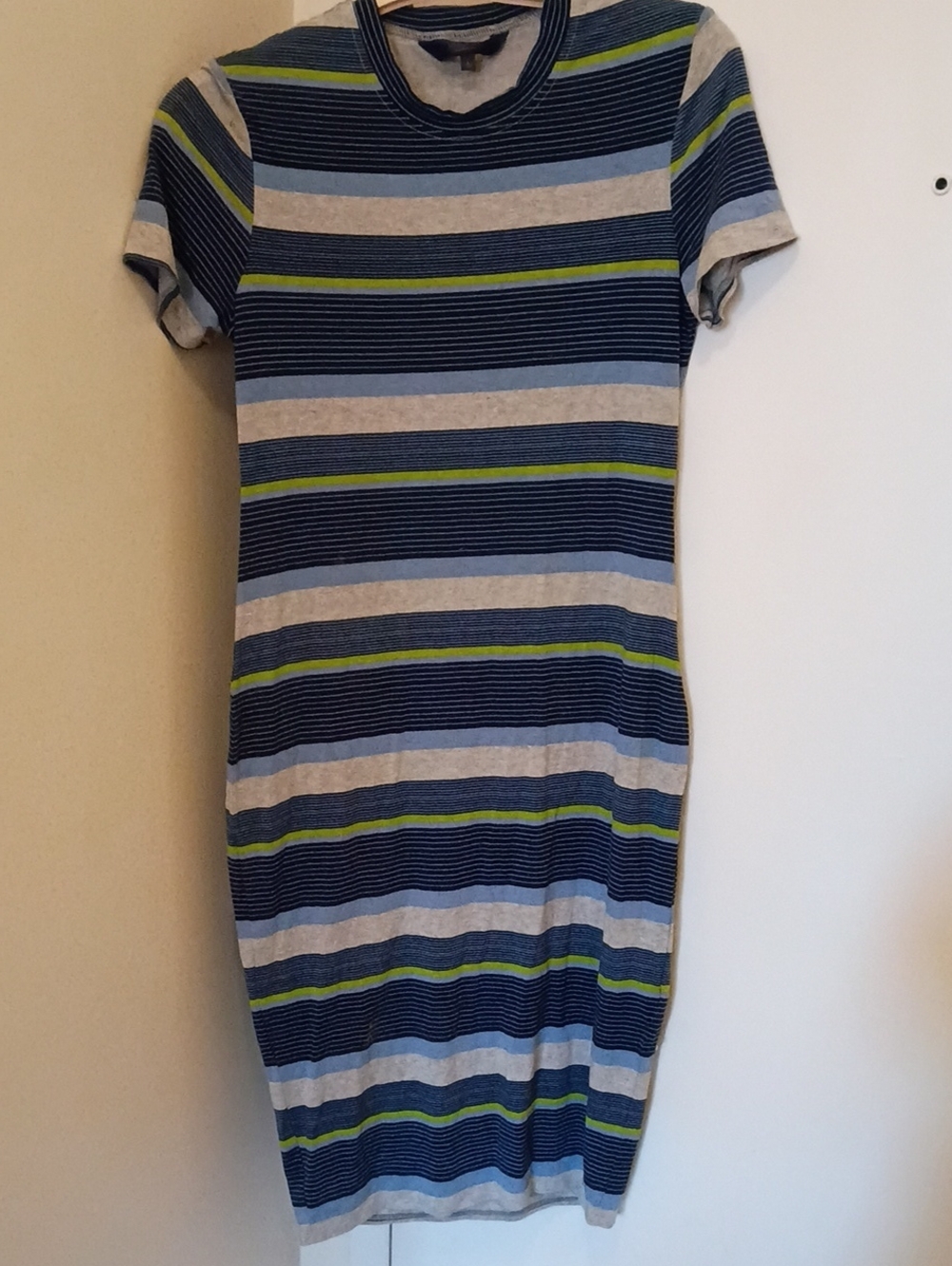 RACHEL Rachel Roy Navy, Light Blue and Lime Striped Midi Dress